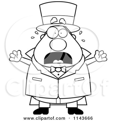 Cartoon Clipart Of A Black And White Chubby Magician Freaking Out - Vector Outlined Coloring Page by Cory Thoman