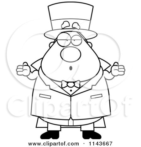 Cartoon Clipart Of A Black And White Chubby Magician Shrugging - Vector Outlined Coloring Page by Cory Thoman