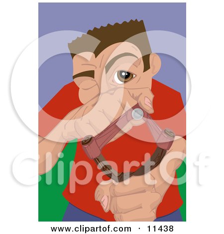 Young Troublemaker Man Aiming a Slingshot Clipart Illustration by AtStockIllustration