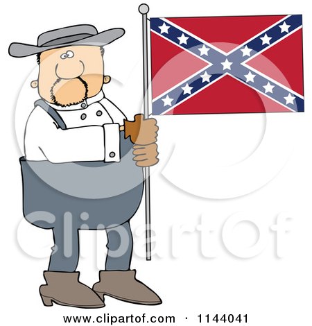 Cartoon Of A Southern Man Holding A Confederate Flag - Royalty Free Vector Clipart by djart