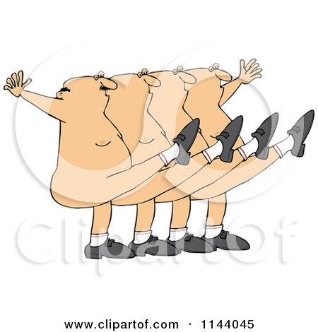 Cartoon Of A Chorus Line Of Naked Men Dancing The Can Can - Royalty Free Vector Clipart by djart