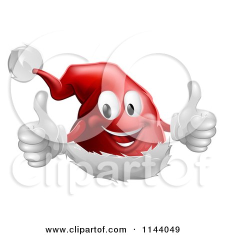 Clipart of a Happy Santa Hat Mascot Holding Two Thumbs up - Royalty Free Vector Illustration by AtStockIllustration