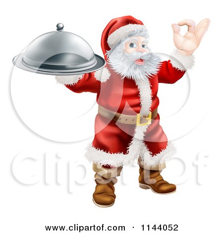 Clipart of Santa Gesturing Ok and Holding a Cloche - Royalty Free Vector Illustration by AtStockIllustration