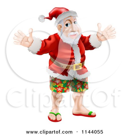 Clipart of a Happy Santa Wearing Bermuda Shorts and Sandals - Royalty Free Vector Illustration by AtStockIllustration