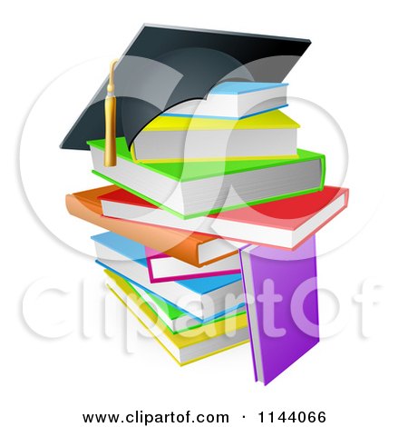 Clipart of a Graduation Cap on a Stack of Colorful School Books - Royalty Free Vector Illustration by AtStockIllustration