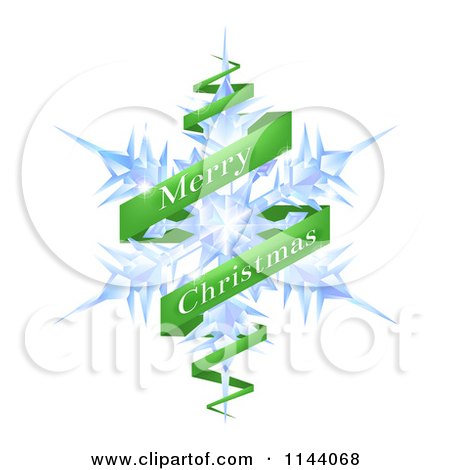 Clipart of a Merry Christmas Greeting Banner Around a Snowflake - Royalty Free Vector Illustration by AtStockIllustration