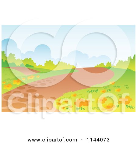 Cartoon of a Hilly Path Landscape Background - Royalty Free Vector Clipart by YUHAIZAN YUNUS