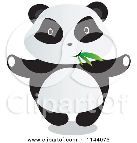 Cartoon of a Cute Panda with Bamboo Leaves in His Mouth - Royalty Free Vector Clipart by YUHAIZAN YUNUS