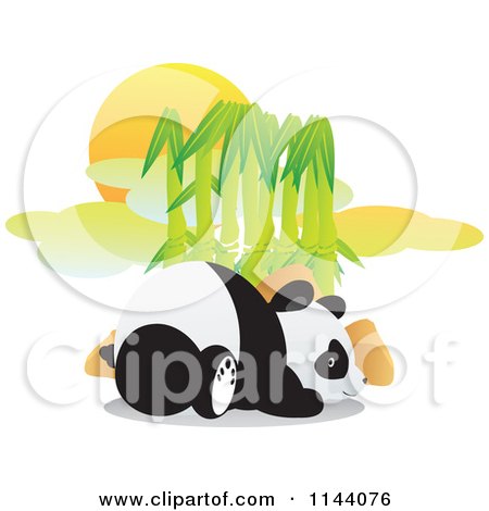 Cartoon of a Cute Panda Resting in Front of Bamboo - Royalty Free Vector Clipart by YUHAIZAN YUNUS