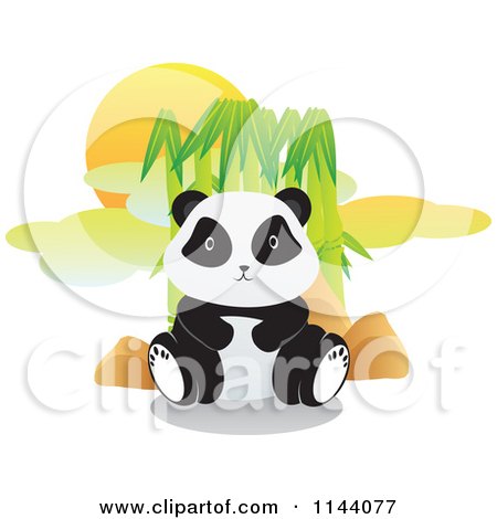 Cartoon of a Cute Panda Sitting in Front of Bamboo - Royalty Free Vector Clipart by YUHAIZAN YUNUS