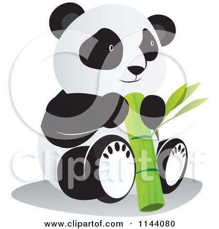 Cartoon of a Cute Panda with a Large Bamboo Stalk - Royalty Free Vector Clipart by YUHAIZAN YUNUS
