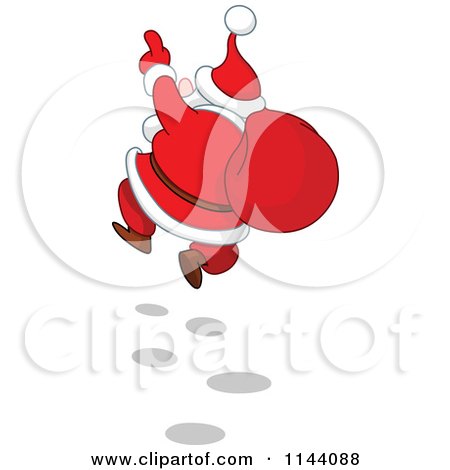 Cartoon of Santa Cheerfully Skipping with a Sack - Royalty Free Vector Clipart by yayayoyo
