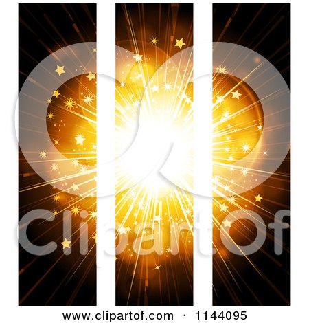 Clipart of Three Panels of a Golden Star Burst on White - Royalty Free Vector Illustration by elaineitalia