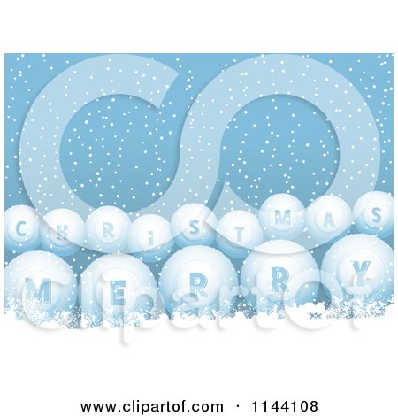 Clipart of Merry Christmas Bingo Lottery Balls in Blue Snow - Royalty Free Vector Illustration by elaineitalia