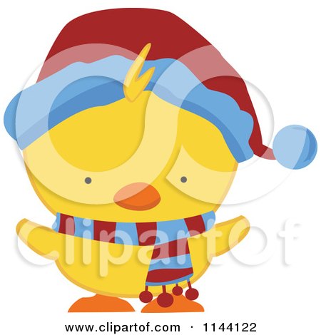 Cartoon of a Cute Christmas Duckling or Chick in a Scarf and Hat 2 - Royalty Free Vector Clipart by peachidesigns