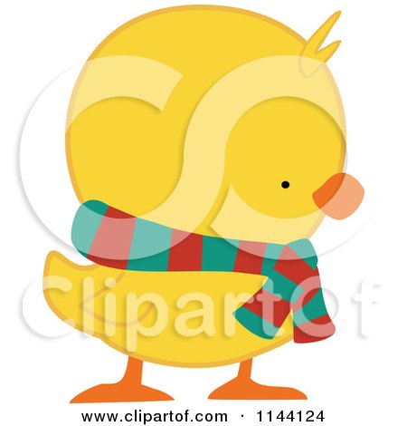 Cartoon of a Cute Christmas Duckling or Chick in a Scarf - Royalty Free Vector Clipart by peachidesigns