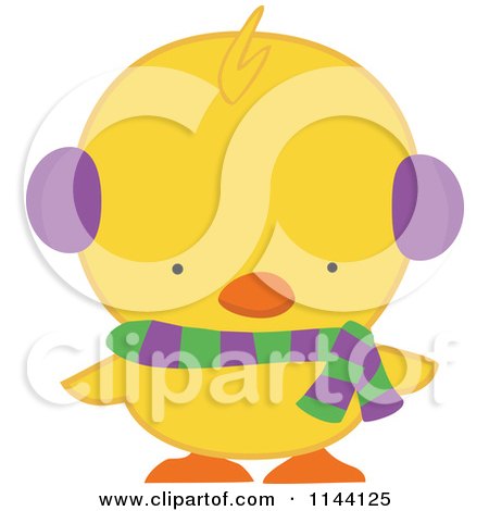 Cartoon of a Cute Christmas Duckling or Chick in a Scarf and Ear Muffs - Royalty Free Vector Clipart by peachidesigns