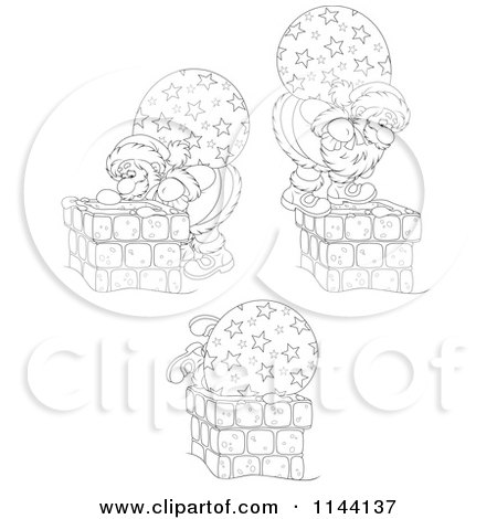 Cartoon of Outlined Santas and Chimneys - Royalty Free Vector Clipart by Alex Bannykh