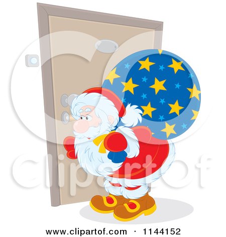 Cartoon of a Santa Peeking Through a Door Key Hole - Royalty Free Vector Clipart by Alex Bannykh