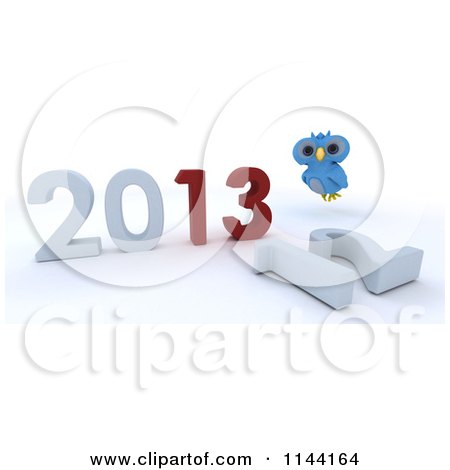 Clipart of a 3d Owl over a New Year 2013 and Knocked down 12 - Royalty Free CGI Illustration by KJ Pargeter