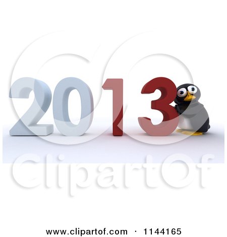 Clipart of a 3d Penguin Pushing New Year 2013 Numbers Together - Royalty Free CGI Illustration by KJ Pargeter