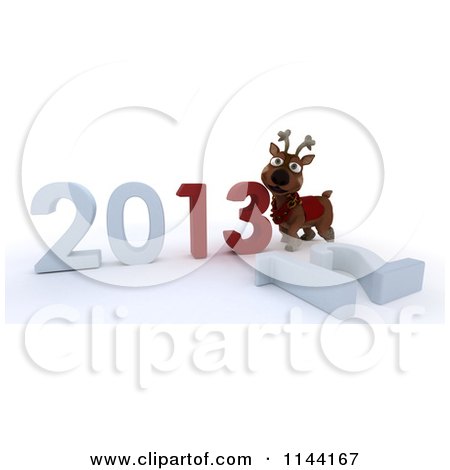 Clipart of a 3d Reindeer and New Year 2013 and Knocked down 12 - Royalty Free CGI Illustration by KJ Pargeter