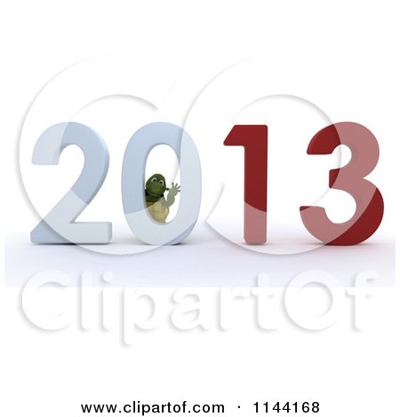 Clipart of a 3d Tortoise Playing in New Year 2013 - Royalty Free CGI Illustration by KJ Pargeter
