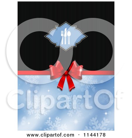 Clipart of a Christmas Gift and Cutlery Menu Design - Royalty Free Vector Illustration by KJ Pargeter
