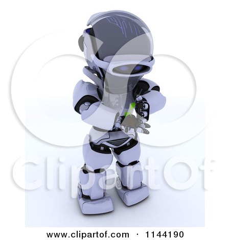 Clipart of a 3d Robot Holding a Seedling Plant - Royalty Free CGI Illustration by KJ Pargeter