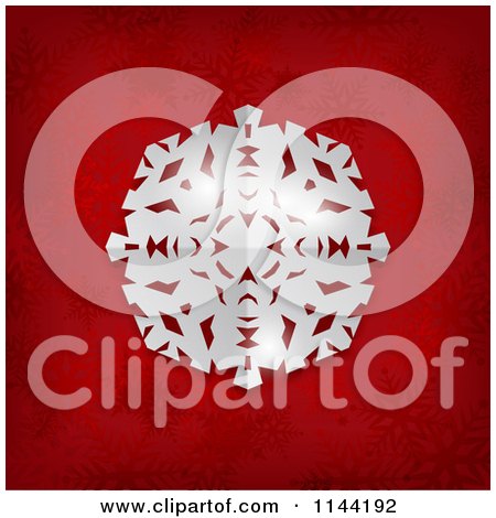 Clipart of a 3d Paper Snowflake over Red - Royalty Free Vector Illustration by KJ Pargeter