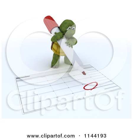 Clipart of a 3d Tortoise Circling Christmas Day on a Calendar - Royalty Free CGI Illustration by KJ Pargeter