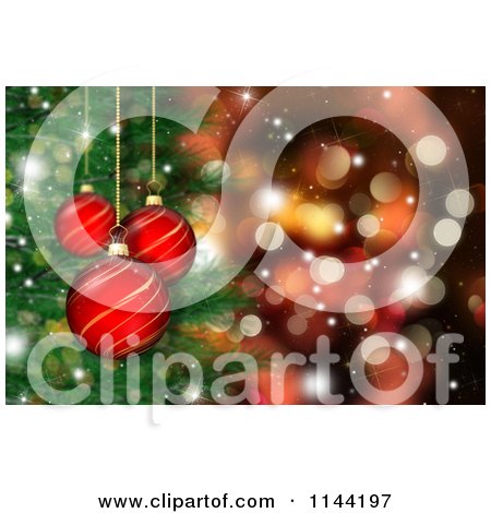 Clipart of 3d Christmas Baubles on a Tree over Bokeh Lights - Royalty Free CGI Illustration by KJ Pargeter