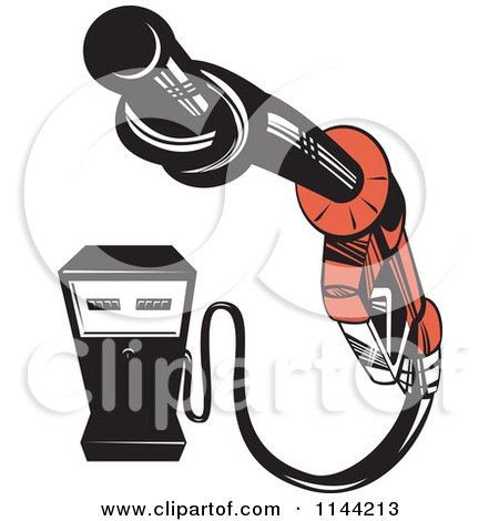 Clipart of a Retro Gas Station Pump and Knotted Nozzle - Royalty Free Vector Illustration by patrimonio