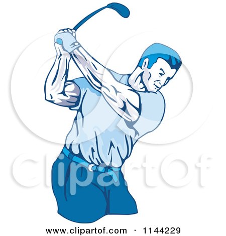 Clipart of a Retro Golfing Man Swinging 3 - Royalty Free Vector Illustration by patrimonio