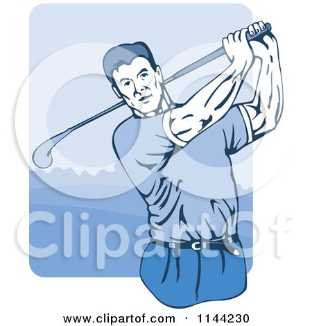 Clipart of a Retro Golfing Man Swinging 1 - Royalty Free Vector Illustration by patrimonio