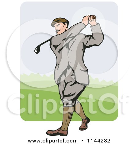 Clipart of a Retro Golfing Man Swinging 4 - Royalty Free Vector Illustration by patrimonio