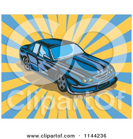 Clipart of a Blue Ford GT V8 Sports Car - Royalty Free Vector Illustration by patrimonio