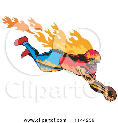 Clipart of a Retro Flaming Touchdown Football Player - Royalty Free Vector Illustration by patrimonio