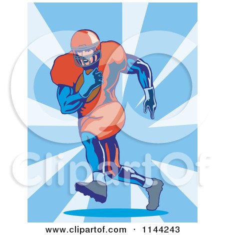 Clipart of a Retro Football Player Running 2 - Royalty Free Vector Illustration by patrimonio