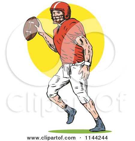 Clipart of a Retro Football PlayerThrowing 3 - Royalty Free Vector Illustration by patrimonio