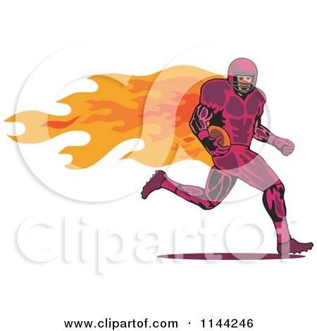 Clipart of a Retro Flaming Football Player Running - Royalty Free Vector Illustration by patrimonio