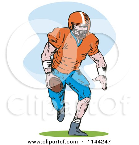 Clipart of a Retro Football Player Running 3 - Royalty Free Vector Illustration by patrimonio
