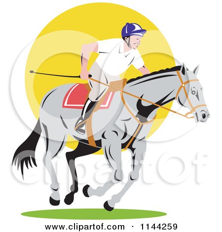Clipart of an Equestrian on a Horse over Yellow Circle - Royalty Free Vector Illustration by patrimonio