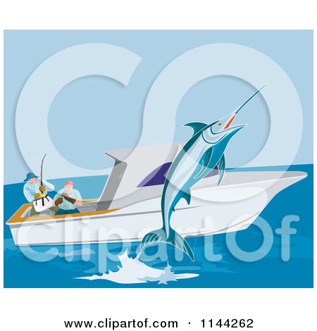 Clipart of Game Fishers Catching a Marlin from a Boat 1 - Royalty Free Vector Illustration by patrimonio