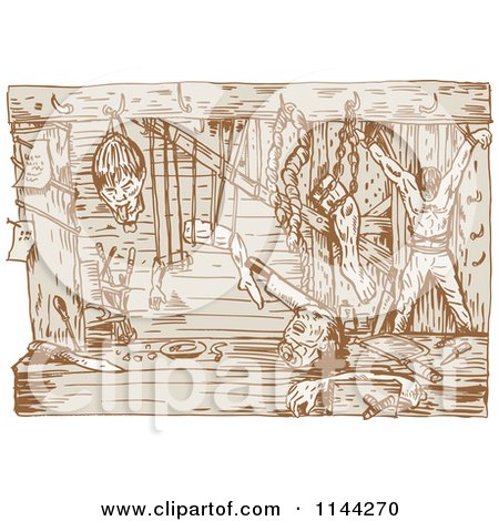 Clipart of Sketched Chopped up Body Parts in a Dungeon - Royalty Free Vector Illustration by patrimonio