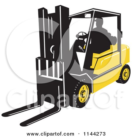 Clipart of a Retro Silhouetted Forklift Operator - Royalty Free Vector Illustration by patrimonio