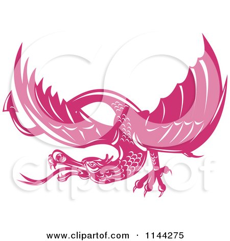 Clipart of a Retro Pink Dragon - Royalty Free Vector Illustration by patrimonio