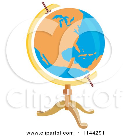 Clipart of a Retro Orange and Blue Globe on a Stand - Royalty Free Vector Illustration by patrimonio