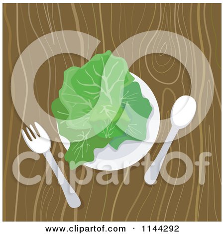Clipart of a Plate of Greens on a Wooden Table - Royalty Free Vector Illustration by patrimonio