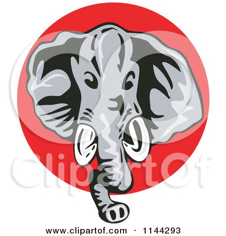 Clipart of a Retro Elephant Head on a Red Circle - Royalty Free Vector Illustration by patrimonio